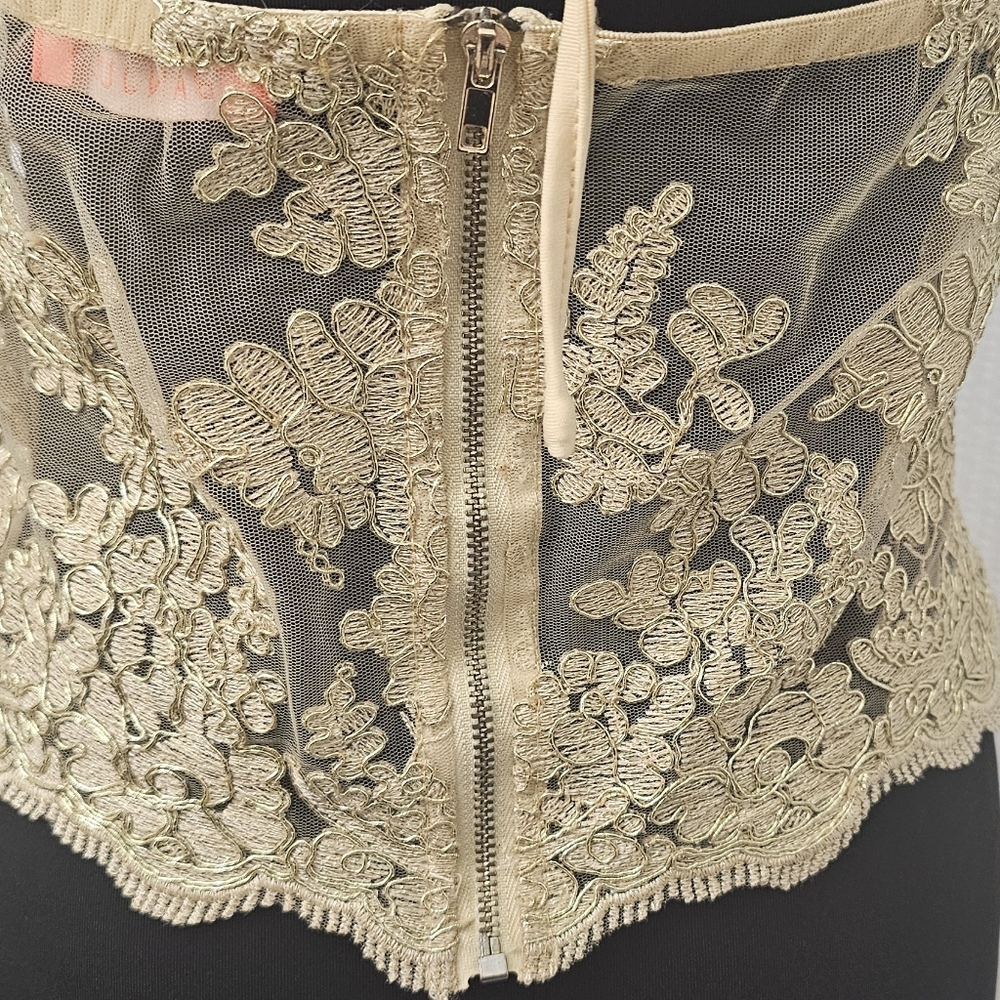 Banjul Womens Lace Mesh Grunge Gypsy Party Halter Crop Top - Picture 6 of 10